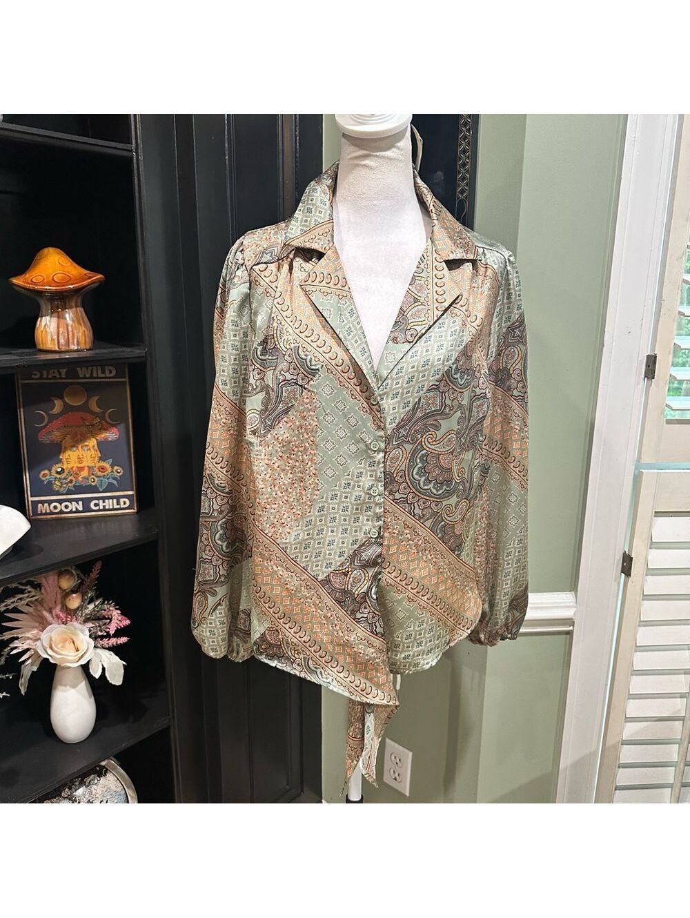 ECLAIR Boho Patchwork Paisley Button-Up Blouse – Size Medium